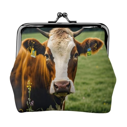 Niedlicher Kuhdruck Damen Mikrofaser Leder Kiss Lock Münzgeldbörse Mini Geldbörse für Karten und Lippenstift von LJABCVNN