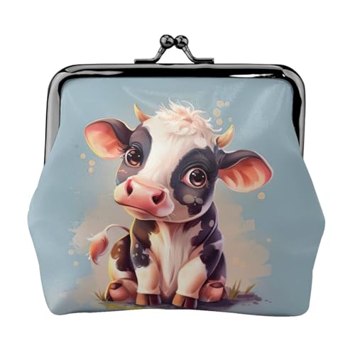 Niedlicher Kuhdruck Damen Mikrofaser Leder Kiss Lock Münzgeldbörse Mini Geldbörse für Karten und Lippenstift von LJABCVNN