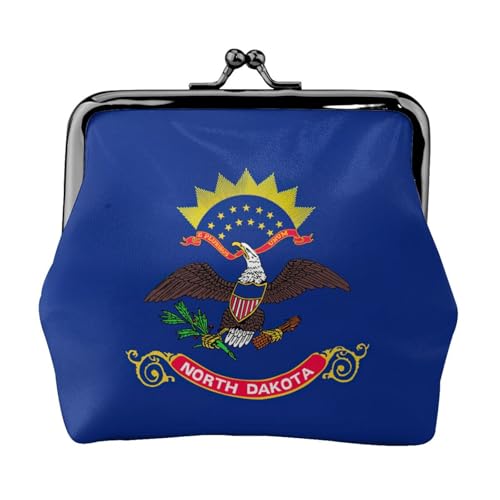 North Dakota State Flag Print Damen Mikrofaser Leder Kiss Lock Münzbörse Mini Geldbörse für Karten und Lippenstift von LJABCVNN