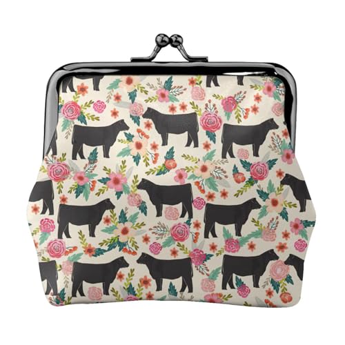 Pink Flower Show Steer Cows Cattle Print Damen Mikrofaser Leder Kiss Lock Münzbörse Mini Geldbörse für Karten und Lippenstift von LJABCVNN