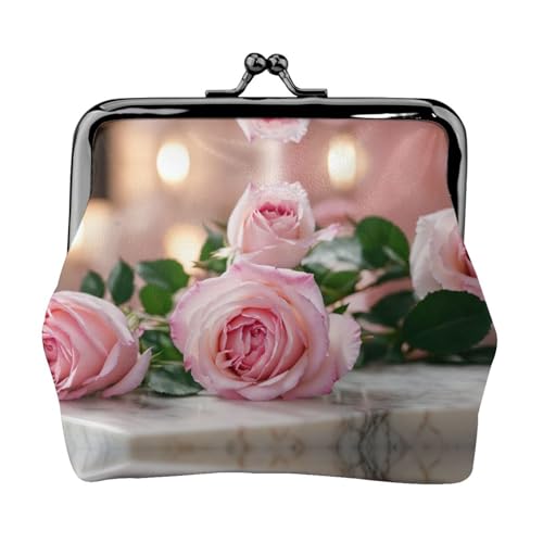 Pink Rose Print Damen Mikrofaser Leder Kiss Lock Coin Purse Mini Wallet für Karten und Lippenstift von LJABCVNN