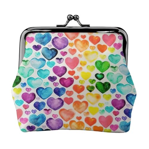 Rainbow Hearts Print Damen Mikrofaser Leder Kiss Lock Coin Purse Mini Wallet für Karten und Lippenstift von LJABCVNN