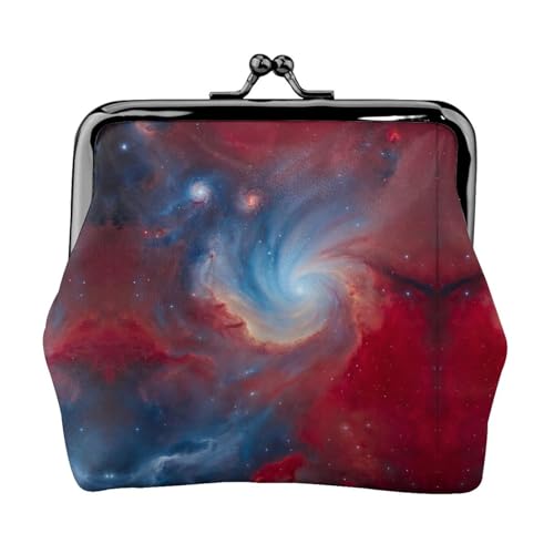 Rot-Blauer Galaxie-Druck Damen Mikrofaser Leder Kiss Lock Münzbörse Mini Geldbörse für Karten und Lippenstift von LJABCVNN