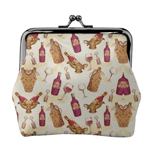 Rotwein-Druck Damen Mikrofaser Leder Kiss Lock Münzbörse Mini Geldbörse für Karten und Lippenstift von LJABCVNN