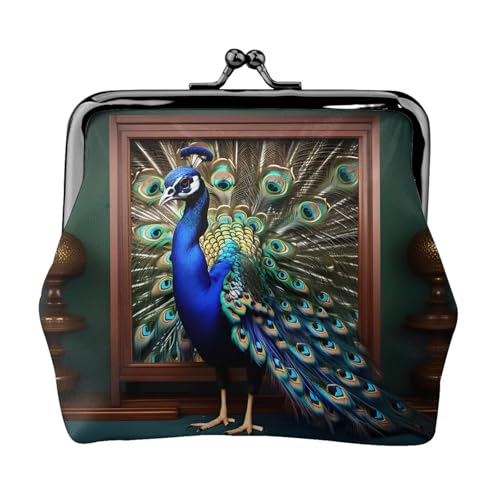 Schöne Pfauen-Bild-Druck Damen Mikrofaser Leder Kiss Lock Münzbörse Mini Geldbörse für Karten und Lippenstift von LJABCVNN