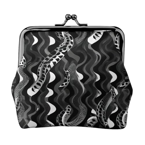 Schwarz Weiß Schlangenhautmuster Druck Damen Mikrofaser Leder Kiss Lock Münzbörse Mini Geldbörse für Karten und Lippenstift von LJABCVNN