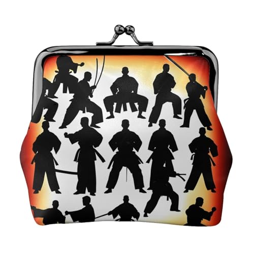 Silhouettes of Martial Print Damen Mikrofaser Leder Kiss Lock Münzbörse Mini Geldbörse für Karten und Lippenstift von LJABCVNN