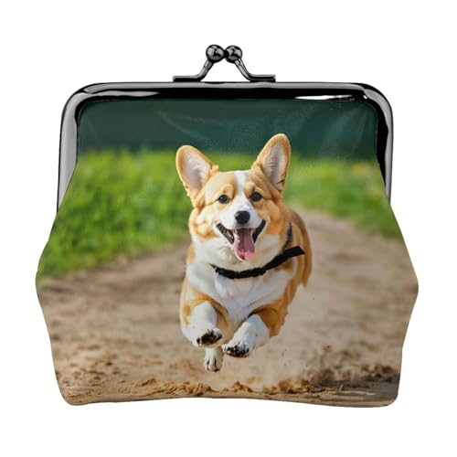 Süße Corgi Print Damen Mikrofaser Leder Kiss Lock Münzbörse Mini Geldbörse für Karten und Lippenstift von LJABCVNN