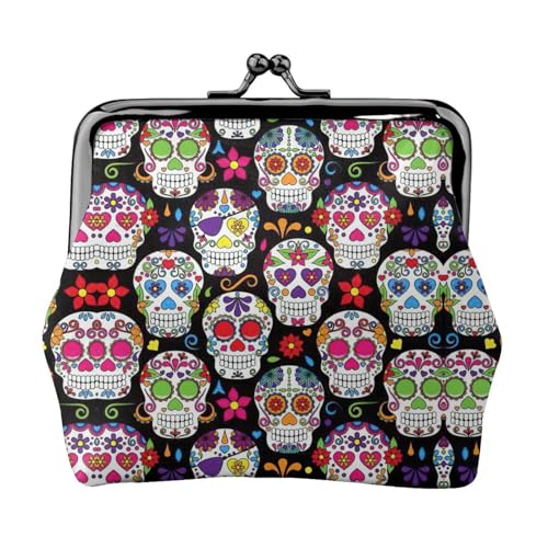 Sugar Skulls Print Damen Mikrofaser Leder Kiss Lock Münzbörse Mini Geldbörse für Karten und Lippenstift von LJABCVNN