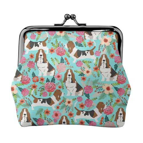 Sweet Basset Hound Florals Print Damen Mikrofaser Leder Kiss Lock Münzbörse Mini Geldbörse für Karten und Lippenstift von LJABCVNN