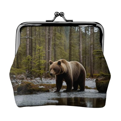 White Bear Brown Bear Print Damen Mikrofaser Leder Kiss Lock Münzbörse Mini Geldbörse für Karten und Lippenstift von LJABCVNN