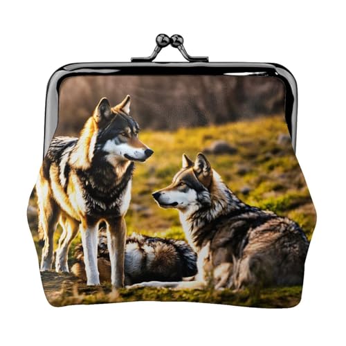 Wolfs Print Damen Mikrofaser Leder Kiss Lock Coin Purse Mini Wallet für Karten und Lippenstift von LJABCVNN