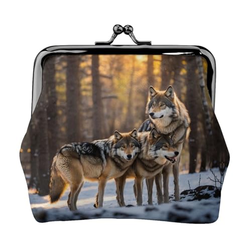 Wolfs Print Damen Mikrofaser Leder Kiss Lock Coin Purse Mini Wallet für Karten und Lippenstift von LJABCVNN