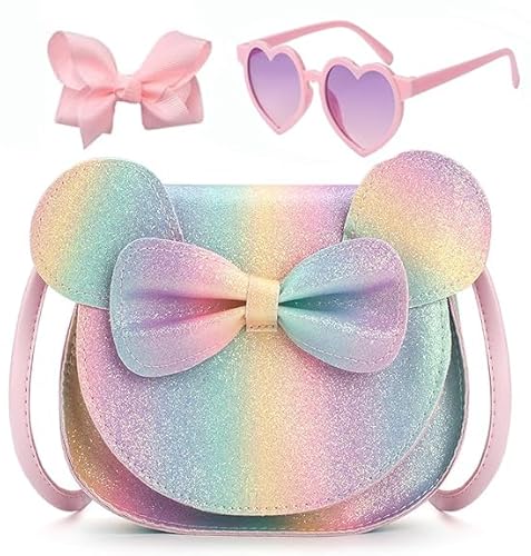 LJCTULY Kinder-Geldbörse für Mädchen – kleine Maus mit Ohrschleife – niedliche Geldbörse für Kleinkinder im Alter von 2–8 Jahren – Mädchen-Geldbörse, Geburtstagsgeschenk-Set (Regenbogen) von LJCTULY