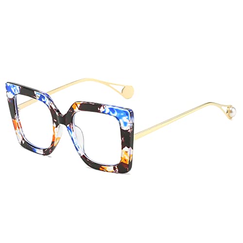 LJCZKA Blaulichtfilter Brille Damen Quadratisch, Blaulicht Brille Vintage Brille Ohne Stärke Damen Groß Katzenaugen Blaue Licht Blockieren Brille für PC, TV and Handy von LJCZKA