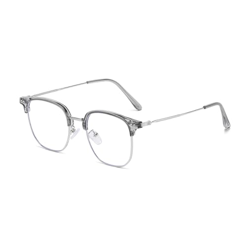 LJCZKA Blaulichtfilter Brille Halb-Randlos Metallrahmen Computerbrille für Herren Damen Quadratische Gaming TV Computerbrille Klare Linse UV 400 Schutz Augenbelastung Reduzieren (Grau Silber) von LJCZKA