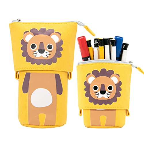 LJCZKA Federmäppchen Teleskopisch Löwe, Süßer Mäppchen Cartoon, Federmäppchen Reißverschluss, 2 in 1, Bleistifthalter, für Jungen/Erwachsene/Kinder von LJCZKA
