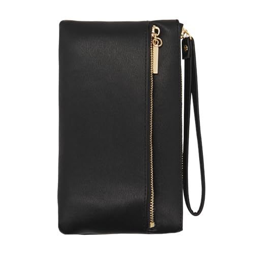 LJCZKA Geldbörse Damen Groß im Langformat, Reißverschluss Clutch Handtaschen Portemonnaie Klassisch Handy Kartenhalter Portmonee mit Handschlaufe (Schwarz) von LJCZKA