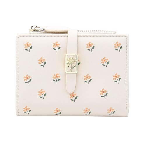 LJCZKA Geldbörse für Frauen – Blume Niedliche Brieftasche Kartenhalter für Mädchen Damen Kleine Bifold Reißverschluss Leder Geldbörse Kurze Geldbörse, Weiss/opulenter Garten, Einheitsgröße von LJCZKA