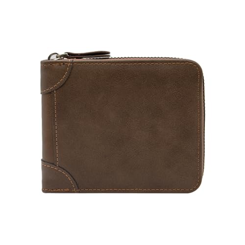 LJCZKA Geldbörsen Herren Reißverschluss Geldbörse RFID Schutz Leder Portmonee Große Kapazität Bifold mit kartenetui, Ausweisfenster, Münzfach mit Snap (Braun) von LJCZKA