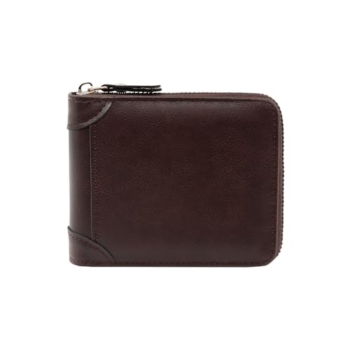LJCZKA Geldbörsen Herren Reißverschluss Geldbörse RFID Schutz Leder Portmonee Große Kapazität Bifold mit kartenetui, Ausweisfenster, Münzfach mit Snap (Kaffee) von LJCZKA