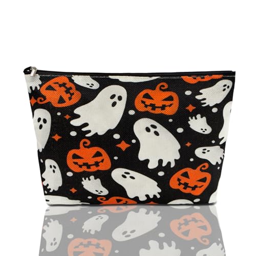 LJCZKA Halloween Makeup Tasche Große Reise Kosmetiktasche mit Kürbis und Geister Design - Toilettentasche für Frauen Mädchen (Kürbis-Typ 1) von LJCZKA