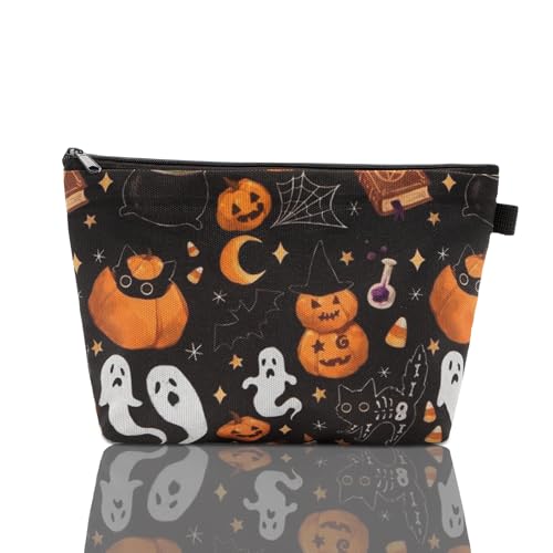 LJCZKA Halloween Makeup Tasche Große Reise Kosmetiktasche mit Kürbis und Geister Design - Toilettentasche für Frauen Mädchen (Kürbis-Typ 2) von LJCZKA