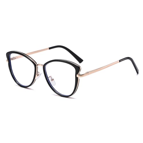 LJCZKA Katzenauge Blaulichtfilter Brille Damen Brille Ohne Stärke Cateye Metall Rahmen Anti-Müdigkeit Computerbrille für Gaming, Handy und TV von LJCZKA