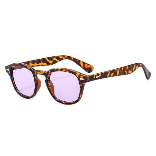 LJCZKA Klassisch Kleine Durchsichtig Runde Sonnenbrille Herren Damen Vintage Quadratische Unisex Stil Trendy Oval 70er Mode UV400 Brille (BraunLeopardLila) von LJCZKA