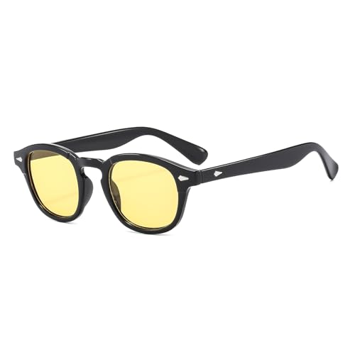 LJCZKA Klassisch Kleine Durchsichtig Runde Sonnenbrille Herren Damen Vintage Quadratische Unisex Stil Trendy Oval 70er Mode UV400 Brille (SchwarzGelb) von LJCZKA