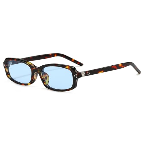 LJCZKA Klein Rechteckig Sonnenbrille für Damen Herren Retro Rechteckig Sonnenbrille Schmal Mode Brille 90er Jahre mit UV400 Schutz von LJCZKA