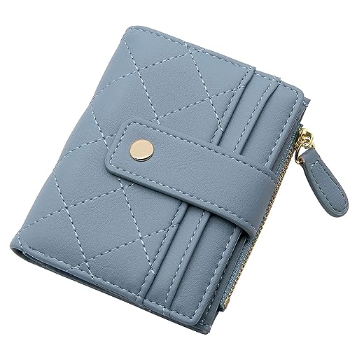 LJCZKA Kleine Geldbörse für Frauen Mädchen Bifold Reißverschluss Kartenhalter Geldbörse Leder Tasche Mini Kurze Geldbörse mit Ausweisfenster, Blau, Einheitsgröße von LJCZKA