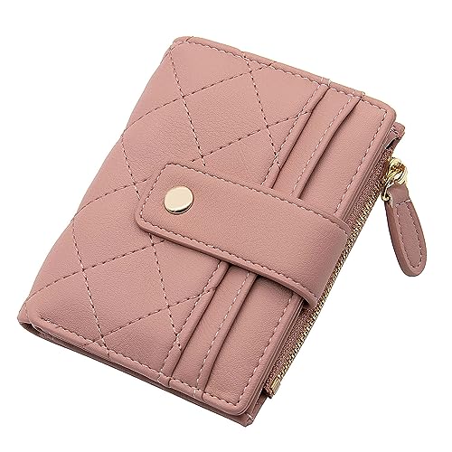 LJCZKA Kleine Geldbörse für Frauen Mädchen Bifold Reißverschluss Kartenhalter Geldbörse Leder Tasche Mini Kurze Geldbörse mit Ausweisfenster, Pink, Einheitsgröße von LJCZKA