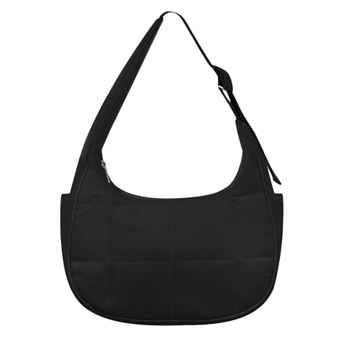 LJCZKA Kleine Puffer Halbmond-Umhängetasche für Damen, Nylon, gesteppt, Unterarm-Geldbörsen, geschwollene Handtaschen mit verstellbarem Riemen, Schwarz von LJCZKA