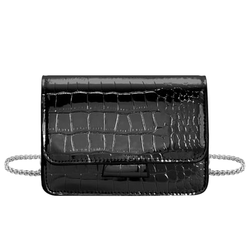LJCZKA Kleine Umhängetasche Damen PU Leder Handtasche Crossbody Tasche y2k Mini Clutch Geldbörse mit Abnehmbar Kettenriemen für Abend Hochzeit Partei (Schwarz) von LJCZKA
