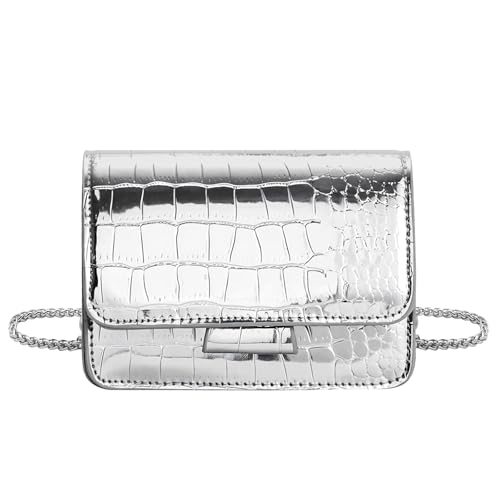 LJCZKA Kleine Umhängetasche Damen PU Leder Handtasche Crossbody Tasche y2k Mini Clutch Geldbörse mit Abnehmbar Kettenriemen für Abend Hochzeit Partei (Silber) von LJCZKA