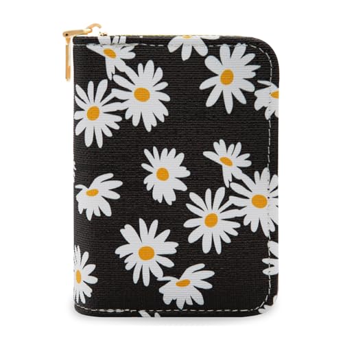 LJCZKA Kreditkartenetui Blumen Damen, Kartenhalter Portemonnaie PU Leder Klein mit Reißverschluss, 9 Kartenfächer und 2 Geld Münzfach Fächer von LJCZKA