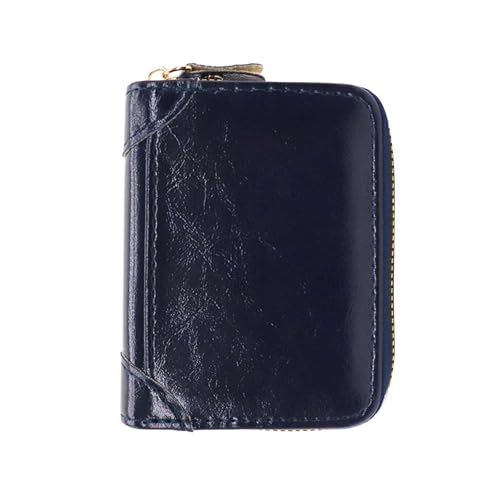 LJCZKA Kreditkartenetui für Damen Herren, Kleines Leder Reißverschluss Kartenetui Portmonee Geldbörse Akkordeon Geldbörse Wechseln Karten Portemonnaie (Dunkel Blau) von LJCZKA
