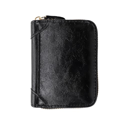 LJCZKA Kreditkartenetui für Damen Herren, Kleines Leder Reißverschluss Kartenetui Portmonee Geldbörse Akkordeon Geldbörse Wechseln Karten Portemonnaie (Schwarz) von LJCZKA
