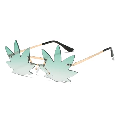 LJCZKA Maple Leaf Form Sonnenbrille Randlose Neuigkeit Fest Party Neuigkeit (Gold Gradiente Grün) von LJCZKA