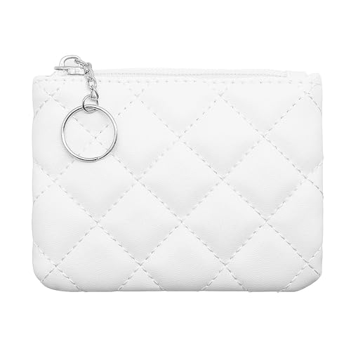 LJCZKA Münzgeldbörse für Damen, gestepptes Leder, Mini-Tasche, Kartenhalter, Reißverschluss, Münzgeldbörse, Make-up-Tasche mit Schlüsselanhänger, Weiss/opulenter Garten, Einheitsgröße, Münzgeldbörse von LJCZKA