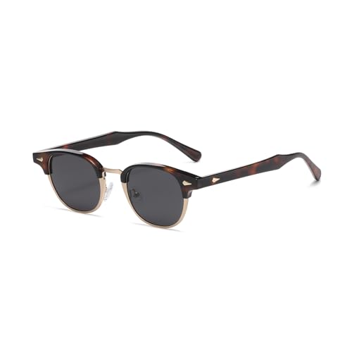 LJCZKA Polarisierte Runde Sonnenbrille für Herren Damen Retro Kleine Rund Sonnenbrille Klassisch Metall Rahmen Mode Brille mit UV400 Schutz (Leopard Gold Grau) von LJCZKA