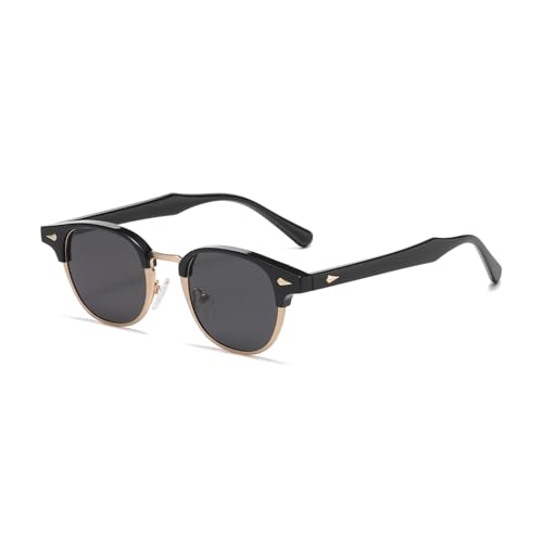 LJCZKA Polarisierte Runde Sonnenbrille für Herren Damen Retro Kleine Rund Sonnenbrille Klassisch Metall Rahmen Mode Brille mit UV400 Schutz (Schwarz Gold Grau) von LJCZKA