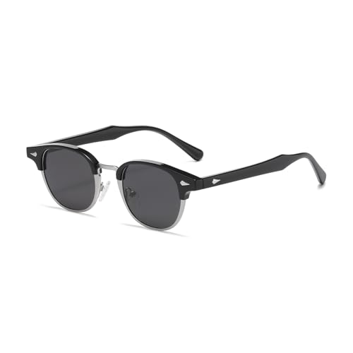 LJCZKA Polarisierte Runde Sonnenbrille für Herren Damen Retro Kleine Rund Sonnenbrille Klassisch Metall Rahmen Mode Brille mit UV400 Schutz (Schwarz Silber Grau) von LJCZKA