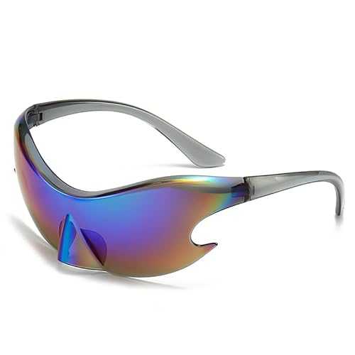 LJCZKA Randlose y2k Sonnenbrille Damen Herren Futuristische Sonnenbrille Sportbrille Radsportbrille One Piece UV-Schutz von LJCZKA