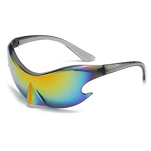 LJCZKA Randlose y2k Sonnenbrille Damen Herren Futuristische Sonnenbrille Sportbrille Radsportbrille One Piece UV-Schutz von LJCZKA