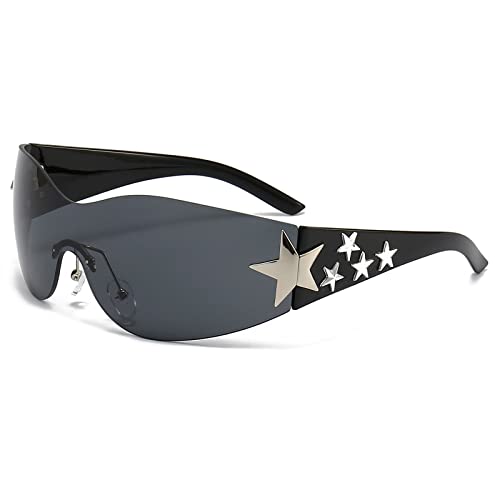 LJCZKA Randlose y2k Sonnenbrille für Damen Herren, Wrap Around Sonnenbrille übergroße Futuristische Brille mit Stern Unisex mit UV-Schutz LJCZKA Randlose y2k Sonnenbrille für Damen Herren, Wrap Around Sonnenbrille übergroße Futuristische Brille mit Stern Unisex mit UV-Schutz von LJCZKA