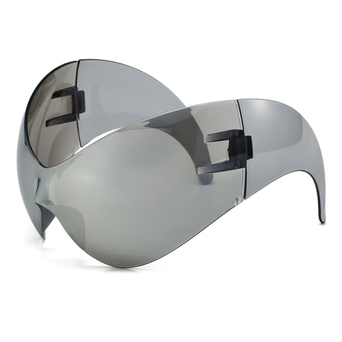 LJCZKA Randlose y2k Sonnenbrille für Damen und Herren, Futuristische Wrap Around Sonnenbrille Groß Sport Brille mit Schild UV-Schutz von LJCZKA