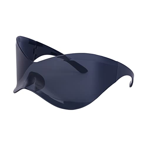 LJCZKA Randlose y2k Sonnenbrille für Damen und Herren, Futuristische Wrap Around Sonnenbrille Groß Sport Katzenaugen Brille mit Schild UV-Schutz von LJCZKA