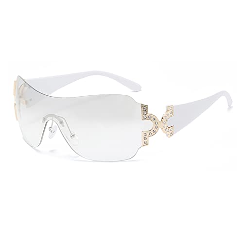 LJCZKA Randlose y2k Sonnenbrille für Damen und Herren, Wrap Around Mode Sonnenbrille übergroße Quadratische Sonnenbrille Unisex mit UV-Schutz von LJCZKA